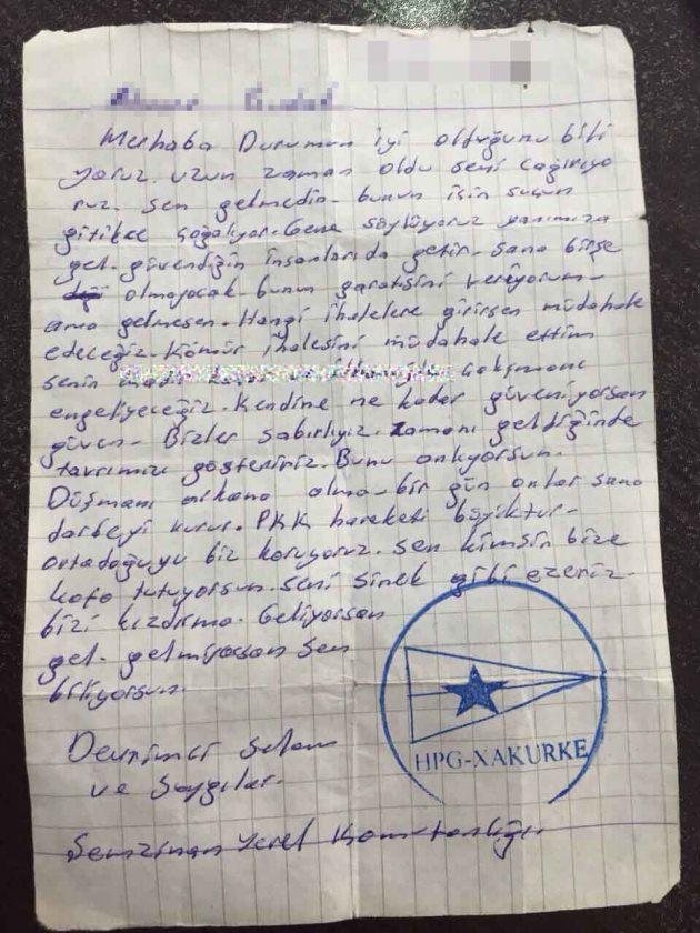 PKK ve HPG'den Güneydoğu halkına tehdit mektubu